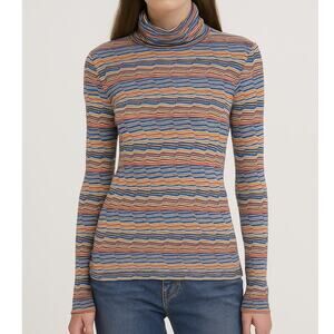 Missoni Women's Striped Turtleneck Top Small Multicolor Texture Semi Sheer Layer